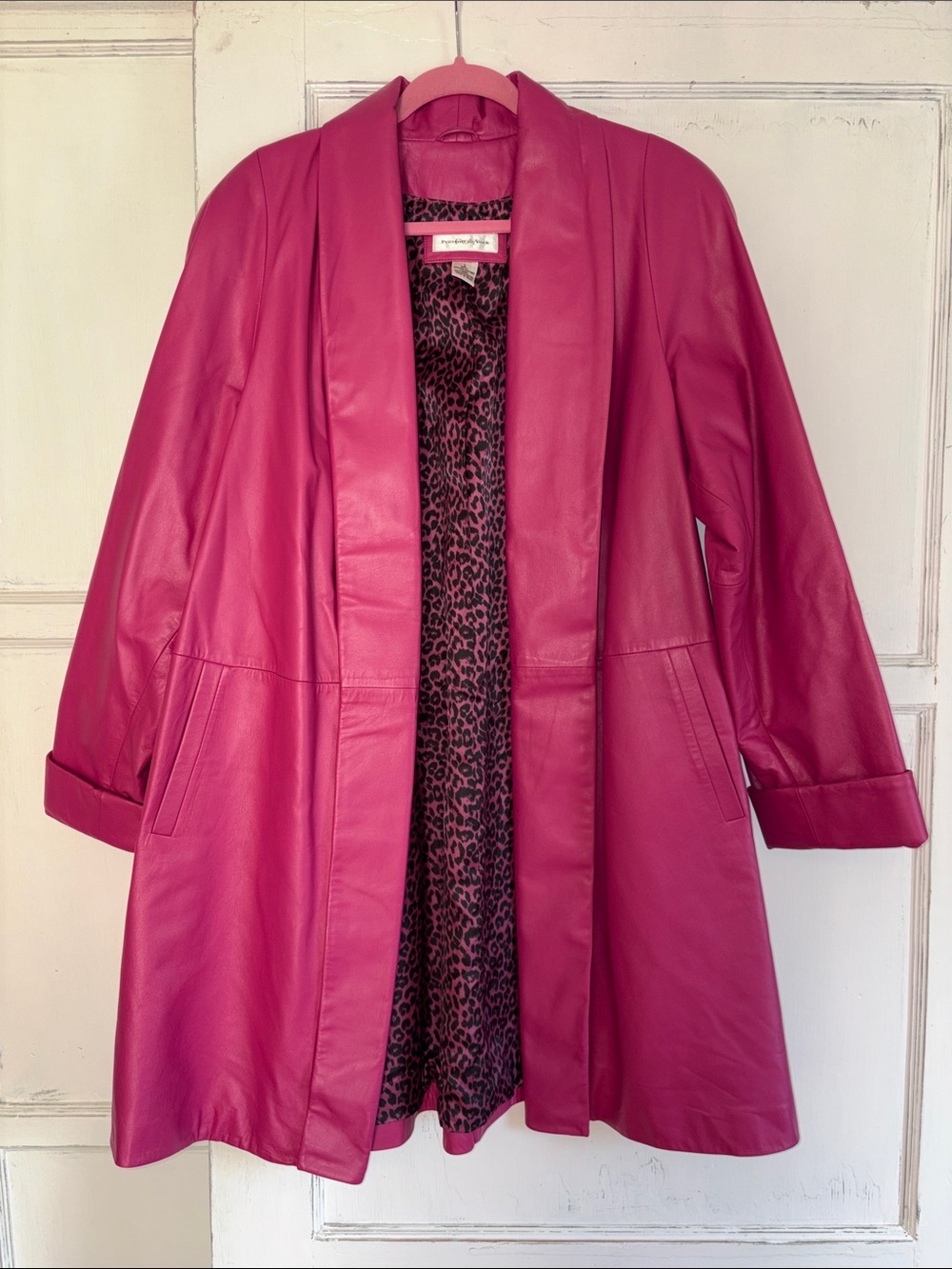 Vintage Genuine Leather Pink Trench Coat Large